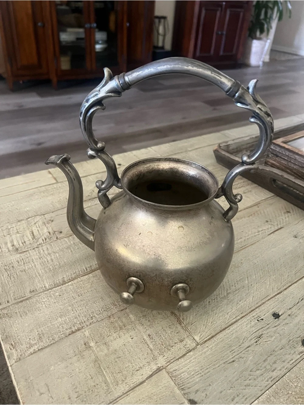 Birmingham Silver On Copper Vintage-Style Decorative Teapot with Ornate Handle